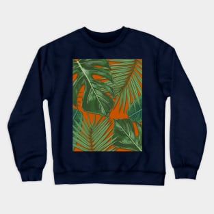 Monstera, Spider Palm, Tropical Leaves Print on Rust Burnt Orange Crewneck Sweatshirt